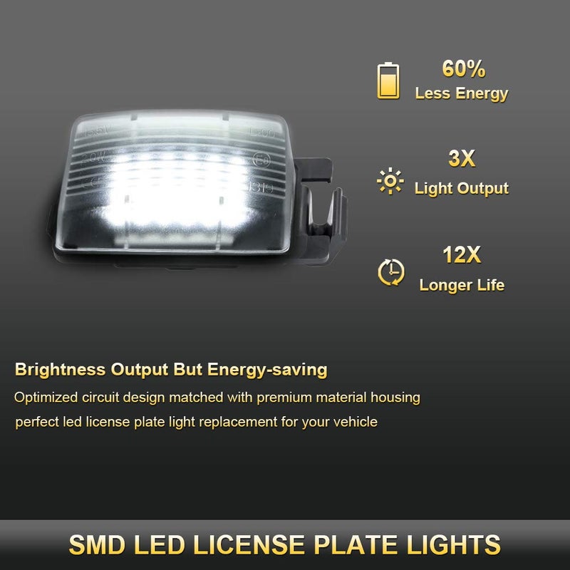 Gempro 2Pcs LED License Plate Light Lamp Assembly Replacement For Nissan 350z 370z GT-R Cube Leaf Sentra Versa 5D/4D Infiniti Q60 G35 G37 G25, Powered by 18SMD Xenon White LED Lights - Image 2